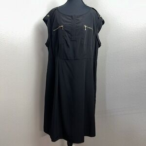 Worthington Cap Sleeve Dress Women's 20W Black Lined Gold Zipper Detail Cocktail